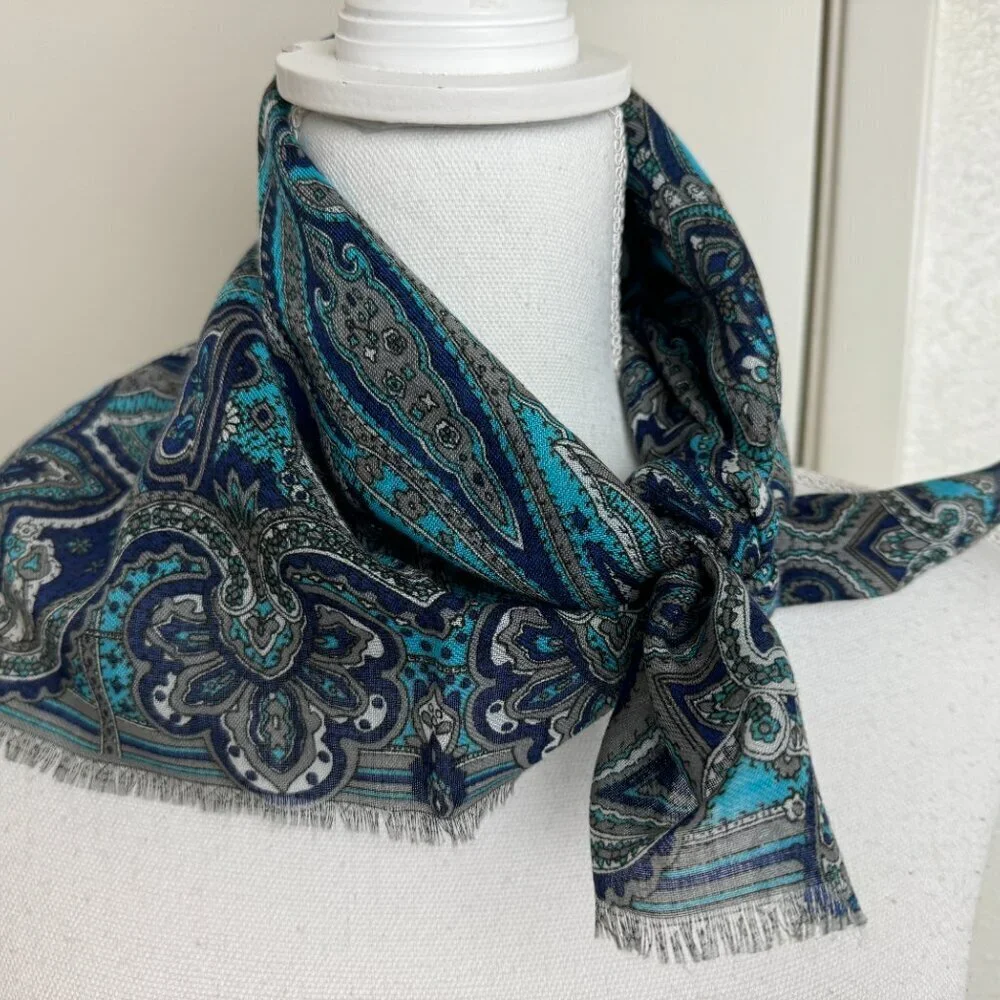 Vintage NWOT Blue Paisley Scarf 25
